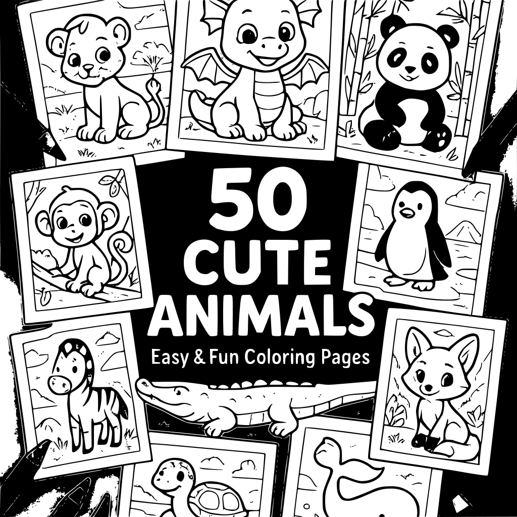 Create a professional premium cover for a children's animal coloring book, inspi