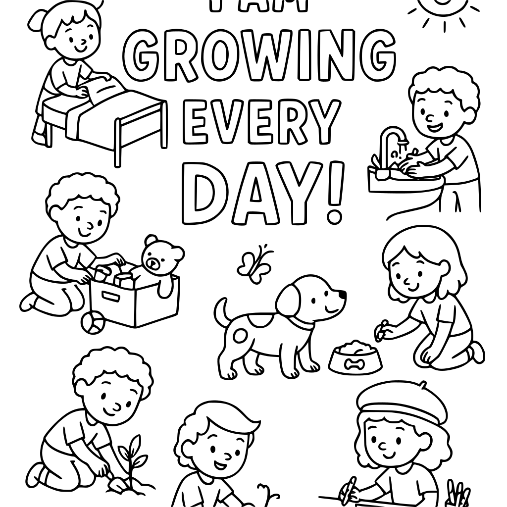 Create a complete children’s coloring and activity book that teaches kids practi