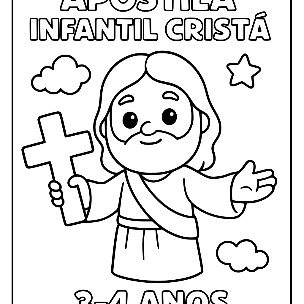 Crie uma apostila infantil cristã completa em PDF, formato A4 vertical (21 × 29,
