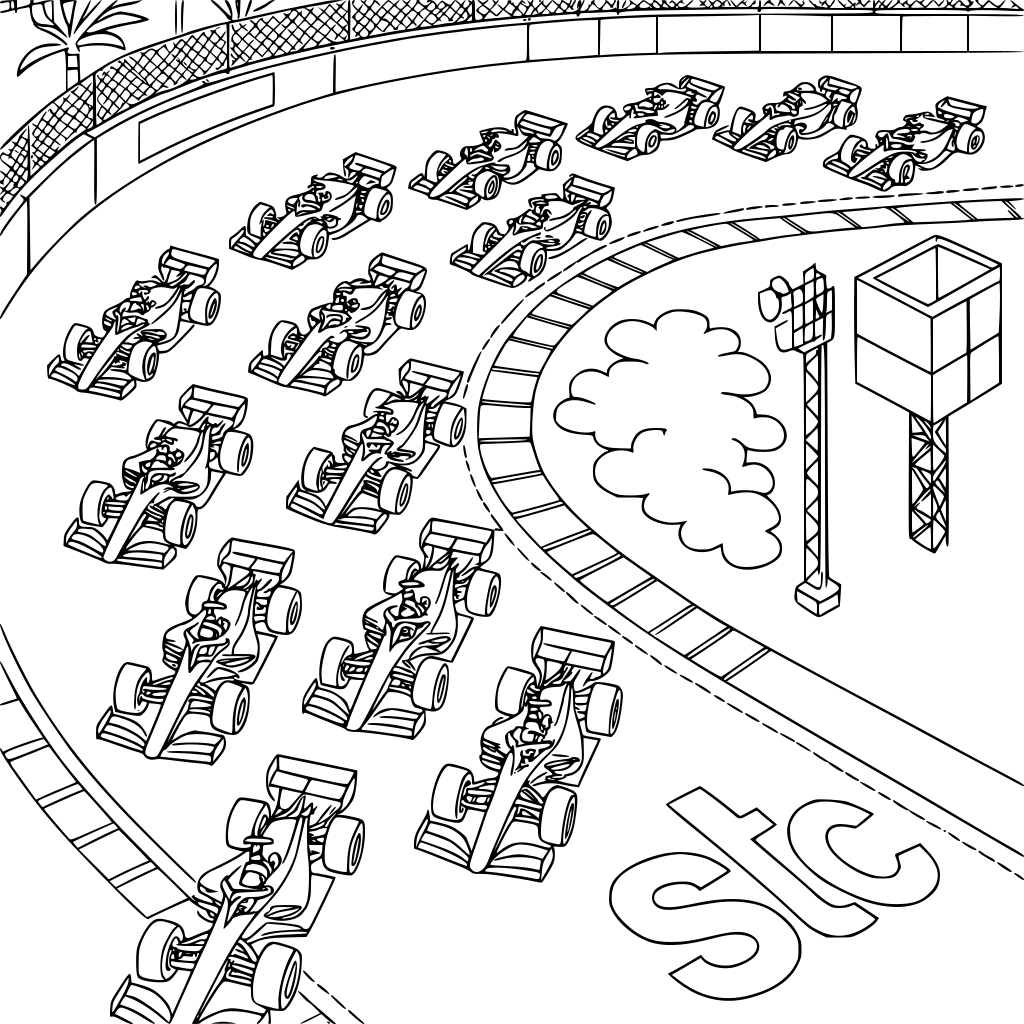 FORMULA 1 JEDDAH CIRCUIT TURN - COLORING PAGE PROMPT Style & Line Art Specificat