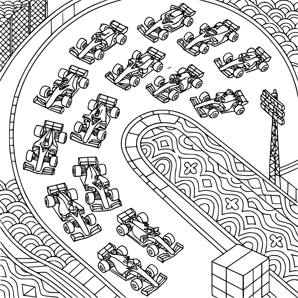 FORMULA 1 JEDDAH CORNICHE CIRCUIT (TURN 27) - COLORING PAGE PROMPT Style & Line 