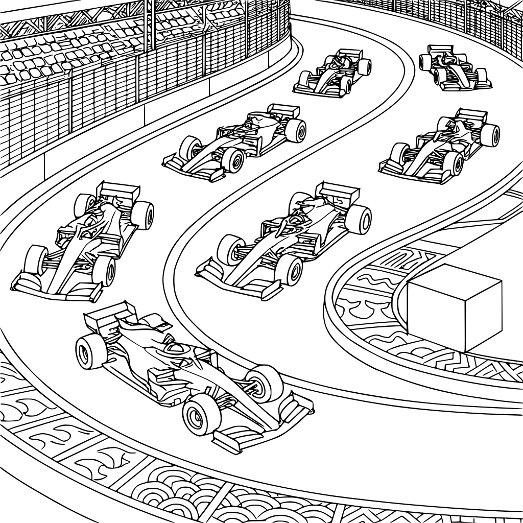 Here is the prompt updated without clouds: FORMULA 1 TRACK HAIRPIN TURN - COLORI