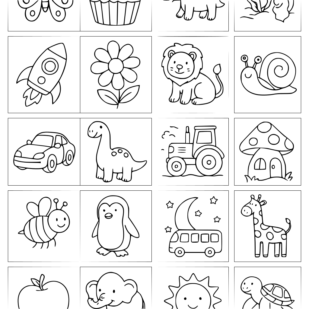 Create a 25-page printable coloring book for children. Each page should contain 