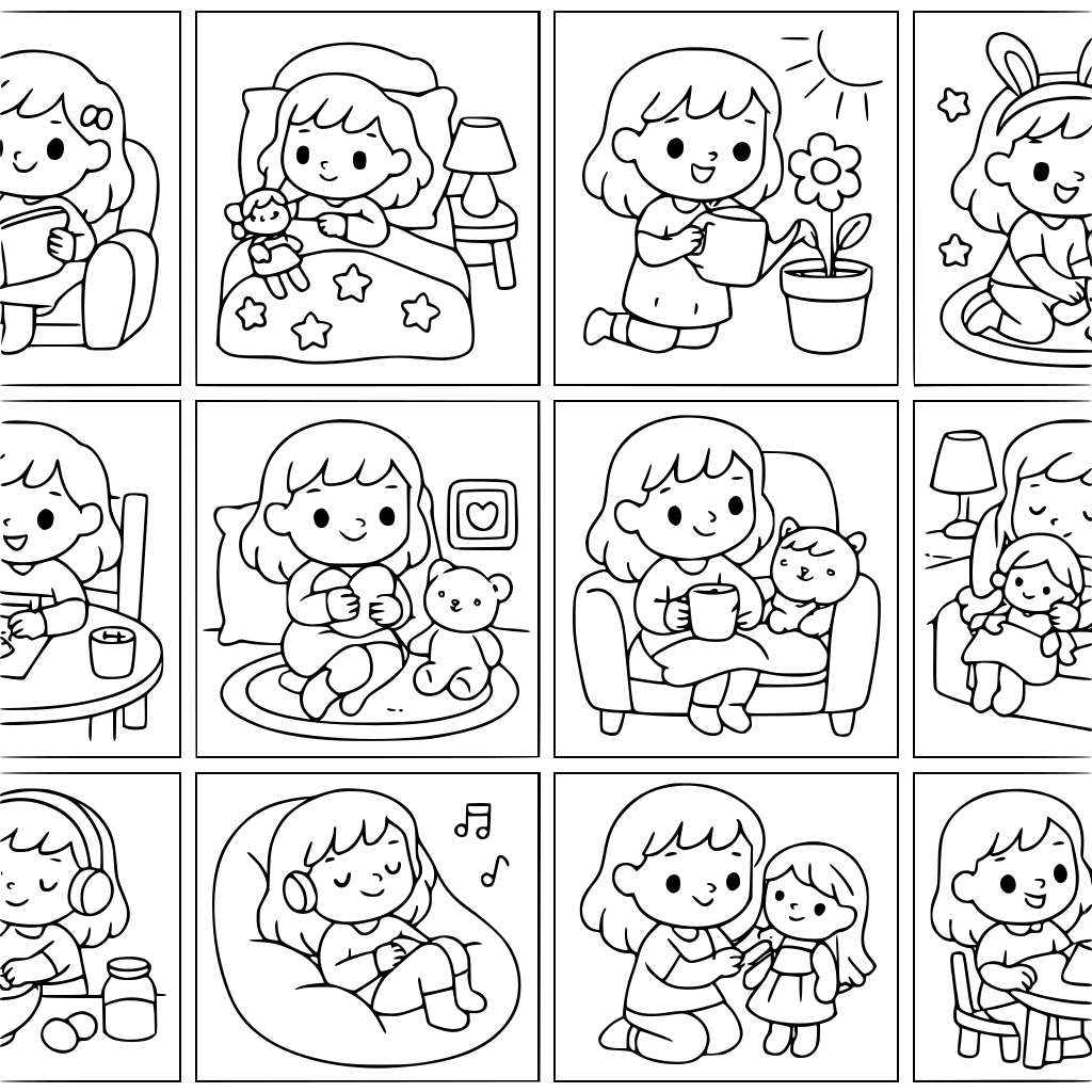 Create a premium 15-page coloring book for children ages 3+, sized 8.5 × 11 inch