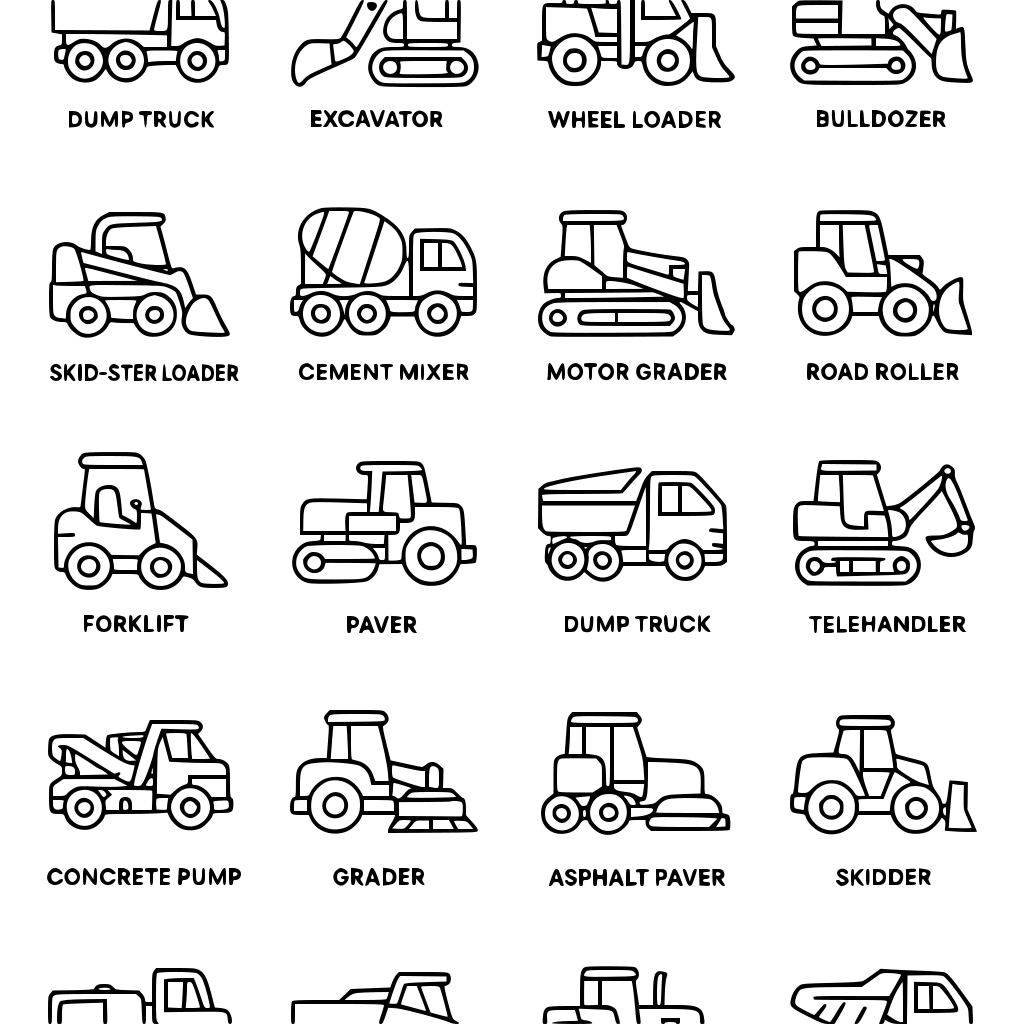 Design a 20 page colouring book interior one page per design: 20 bold, thick lin
