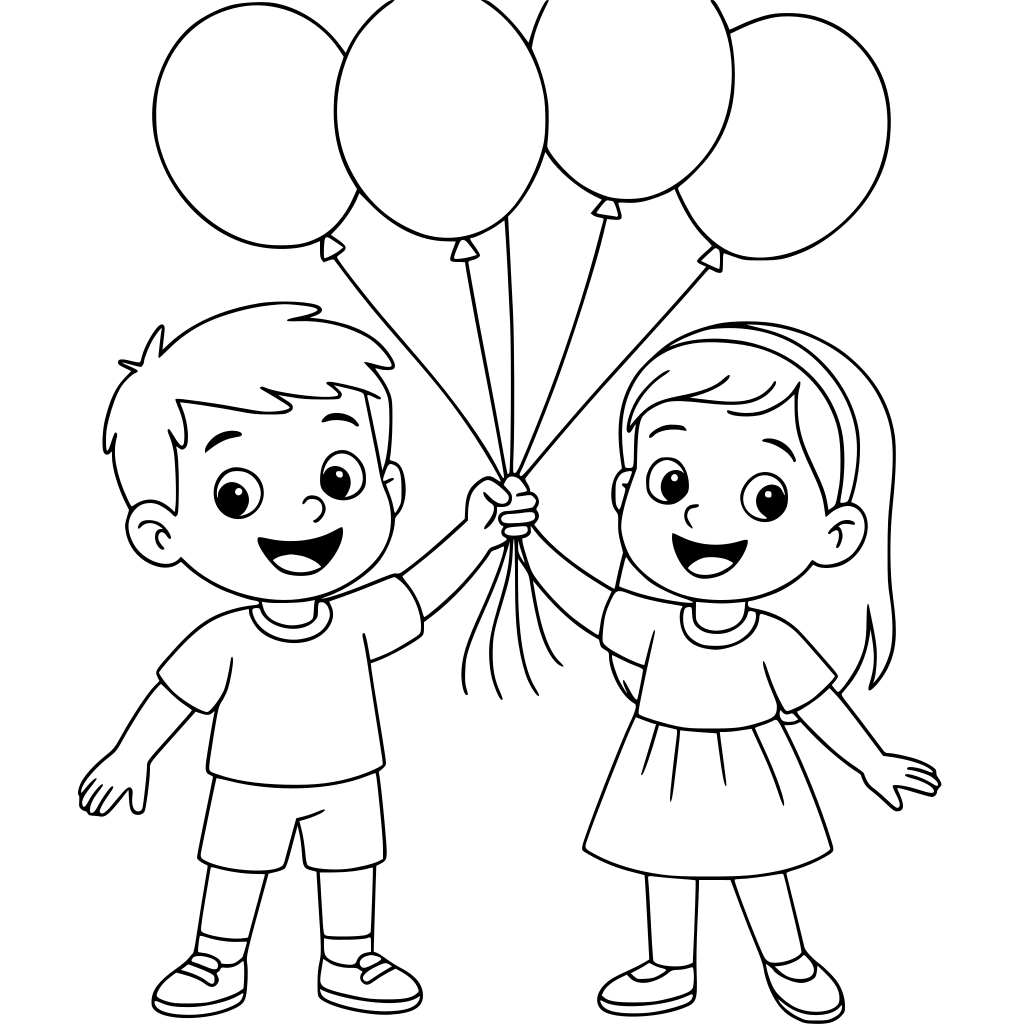 Show one boy and girl hanging total 5 balloons — edit