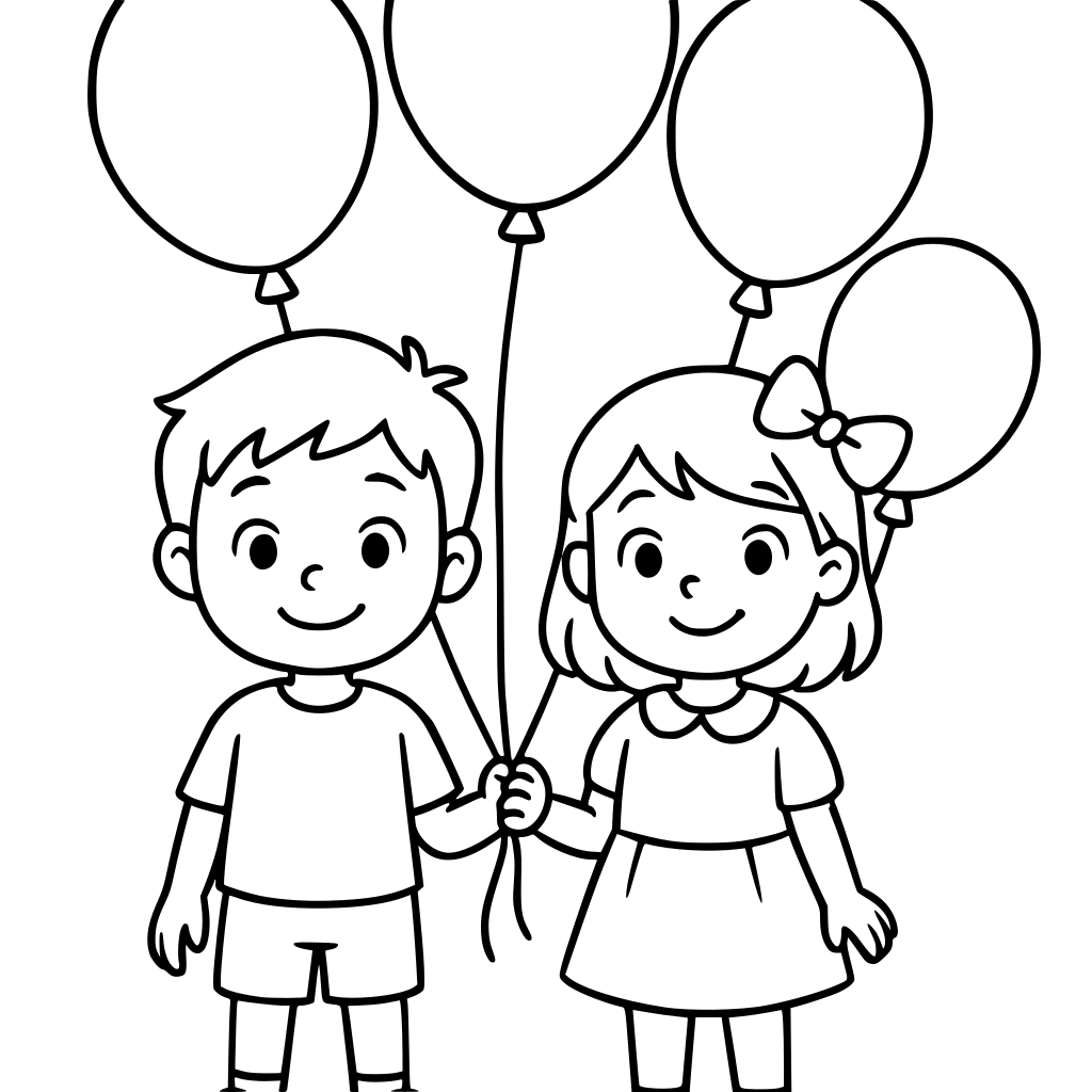 One boy and one girl They stands infront of 5 balloons