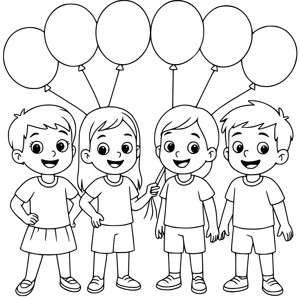 Show one boy and girl hanging total 5 balloons — edit — edit