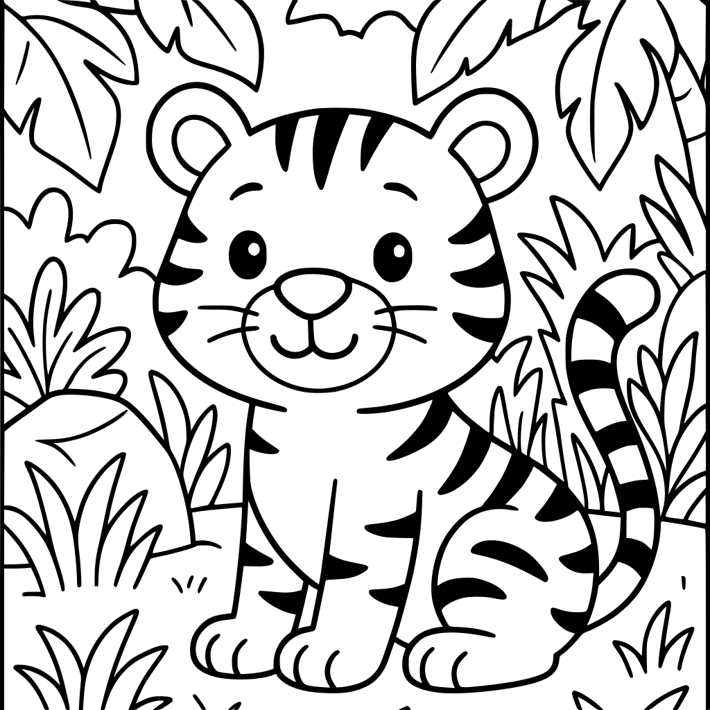"A children's animal colouring book featuring friendly animals. Each page should