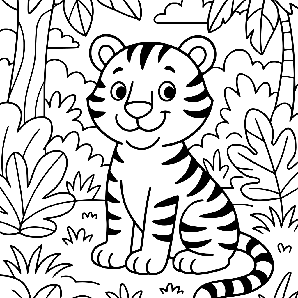 "A children's animal colouring book featuring friendly animals. Each page should