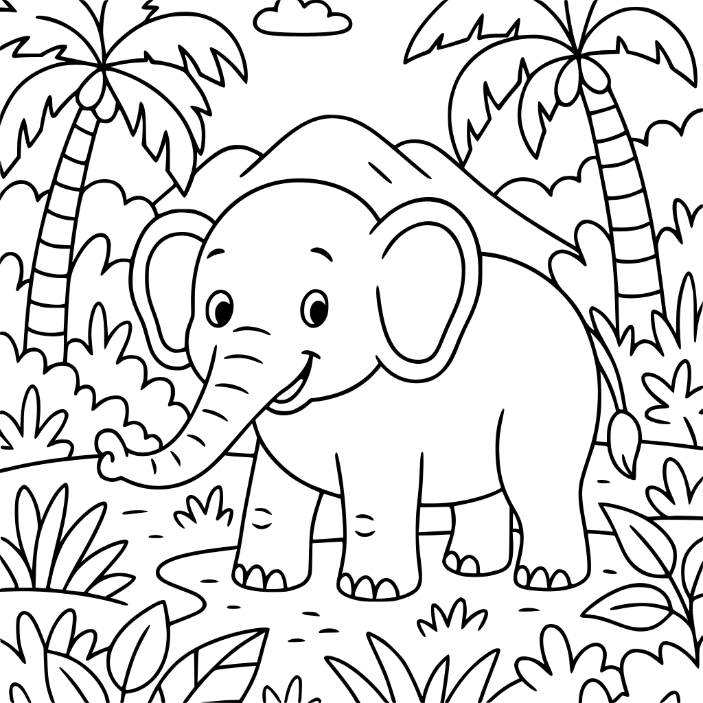 "A children's animal colouring book featuring friendly animals. Each page should
