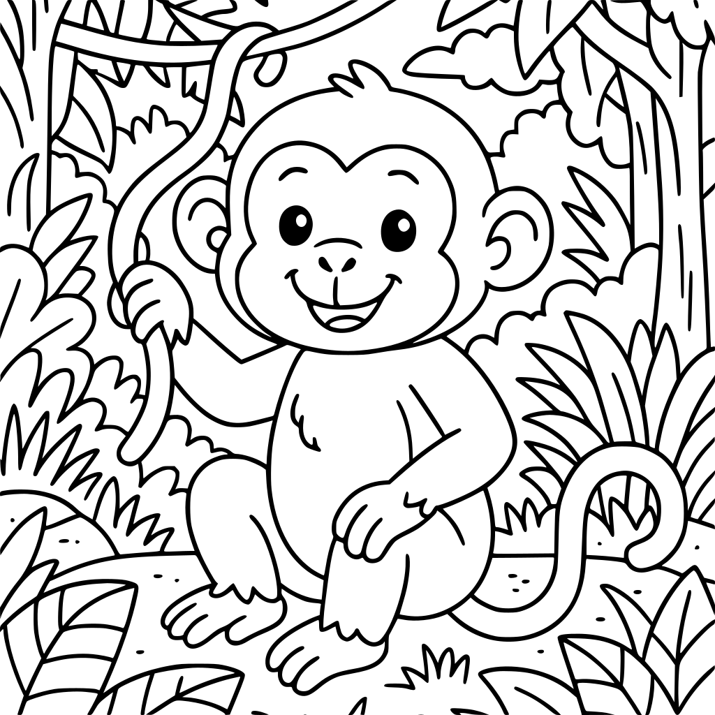 "A children's animal colouring book featuring friendly animals. Each page should