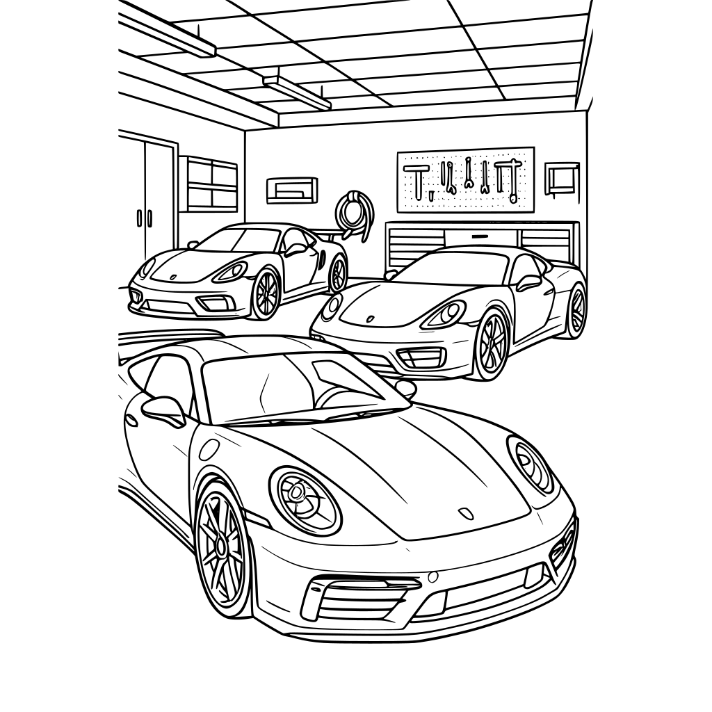 A collection of high-performance sports cars in a dream garage arranged