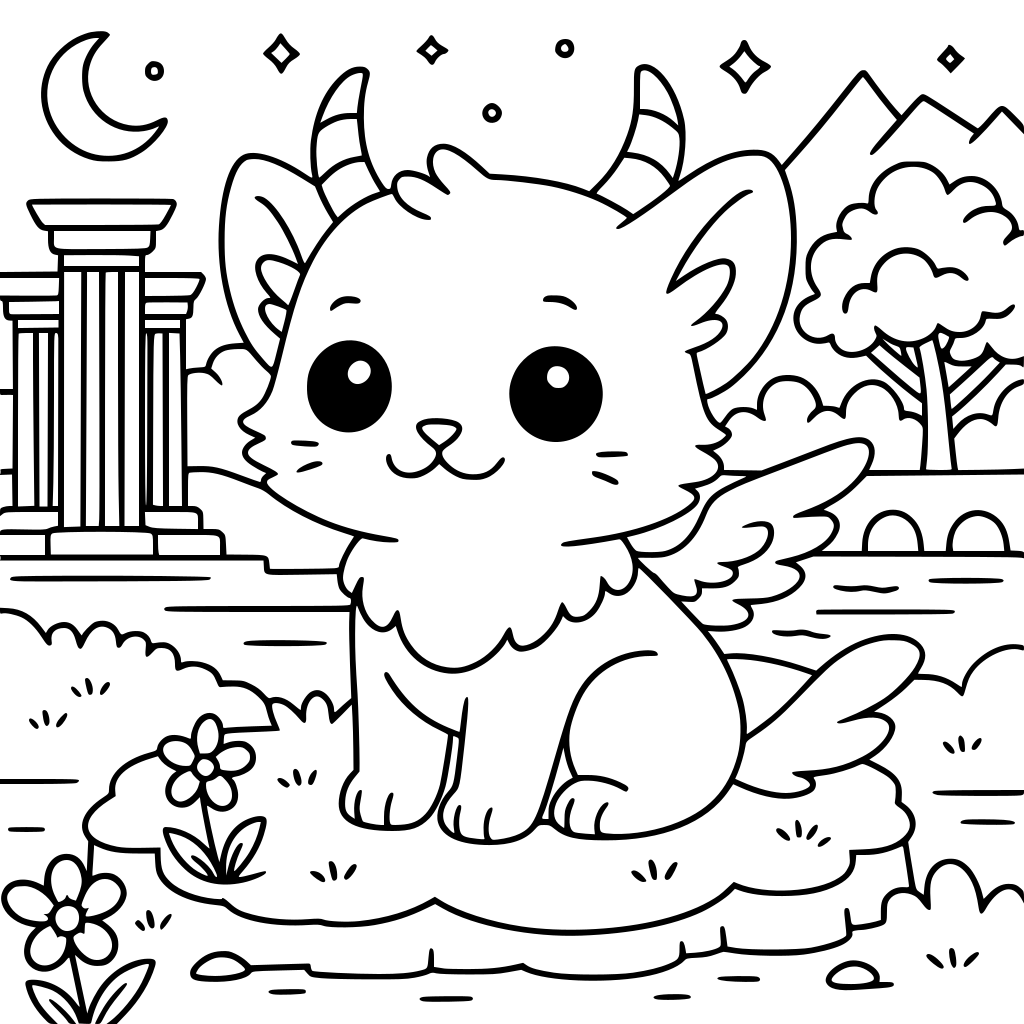 A high-quality, detailed coloring book page in a Japanese kawaii cartoon style. 