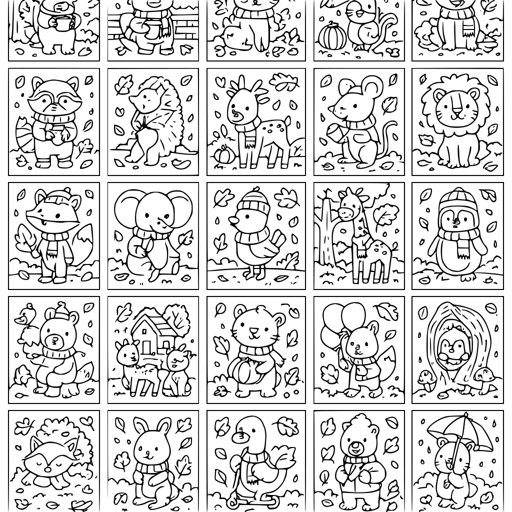 create a coloring book of 40 pages for kids ages 4 to 6 years old with animal pa