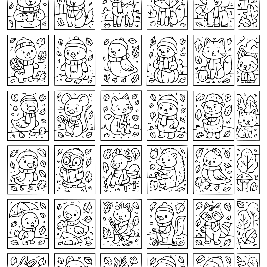 create a coloring book of 40 pages for kids ages 4 to 6 years old with animal pa