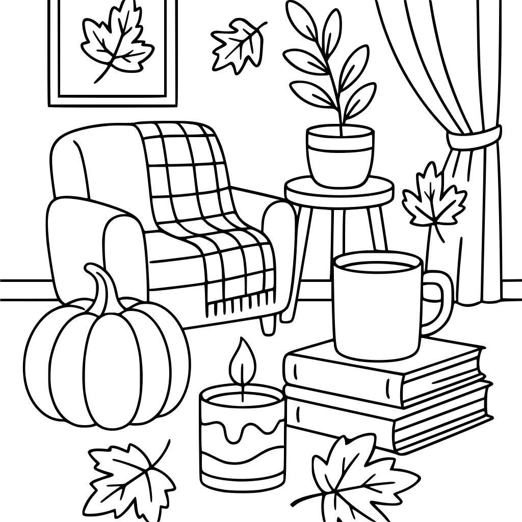 i want autumn vibe items like pumpkin candle leaf .... a cosy room ... etc
