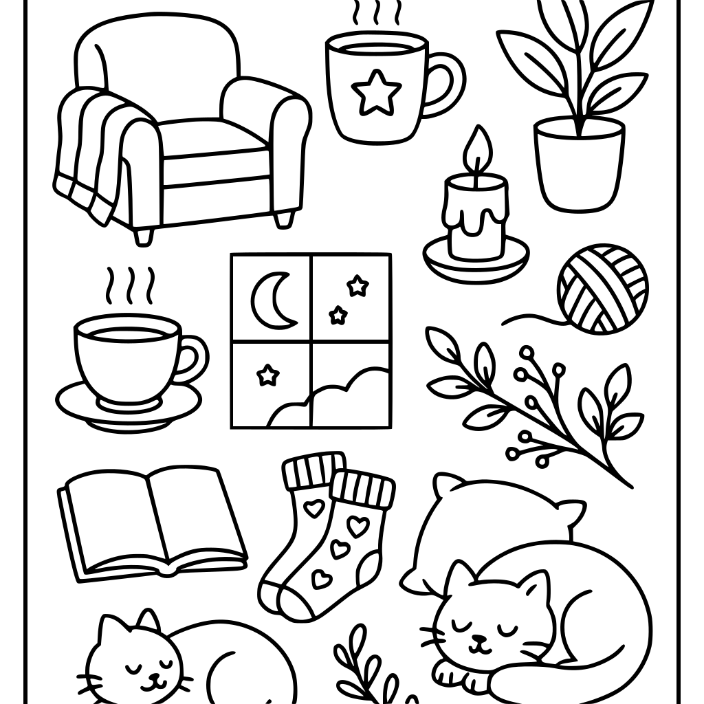 Make me cozy coloring book 10 pages