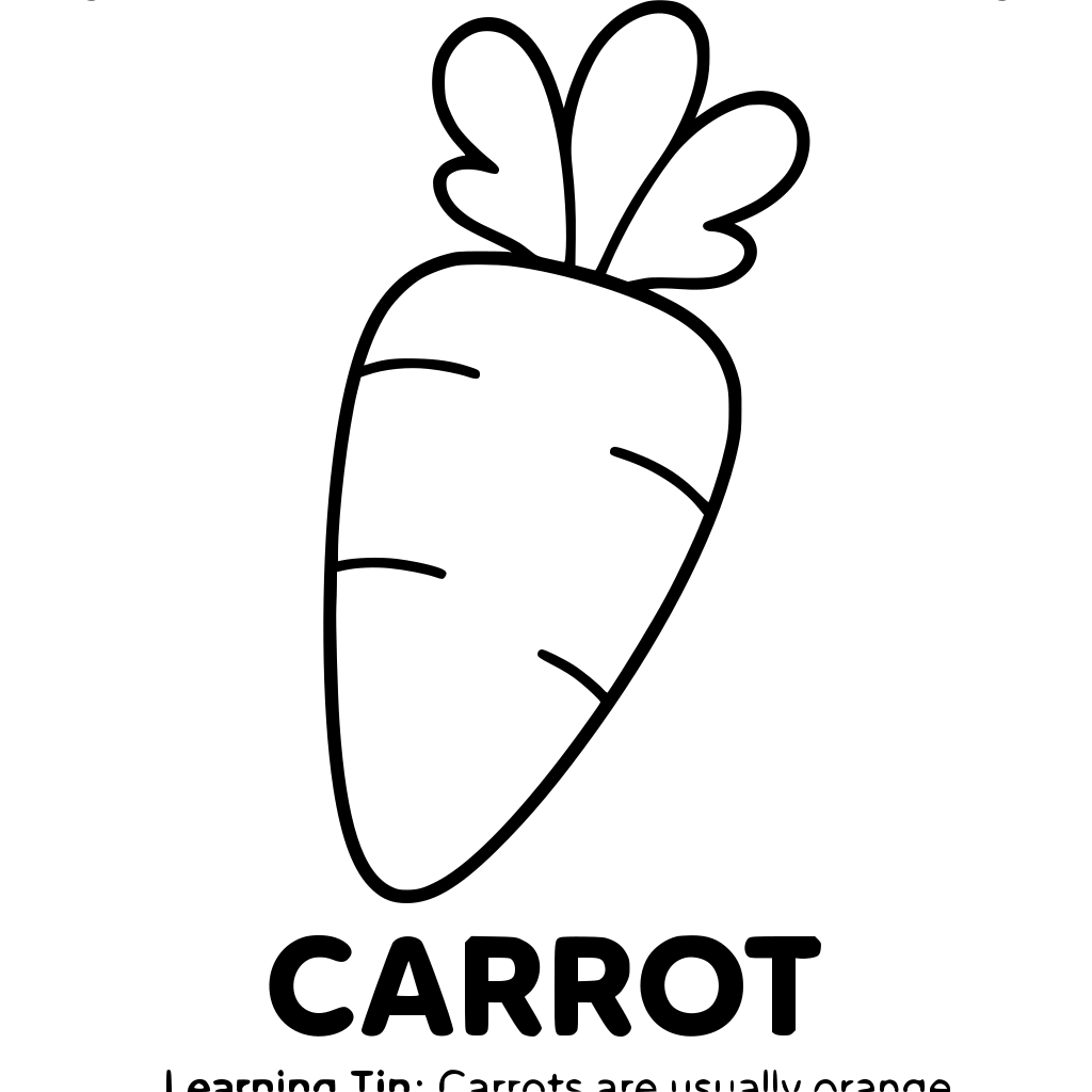 🥕 Page 6 — CARROT ✏️ উপরের লেখা COLOR THE CARROT! 🥕 মূল ছবি পেজের মাঝখানে একটি