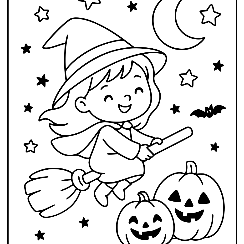 Continue creating an original children's Halloween coloring book titled "Cute & 
