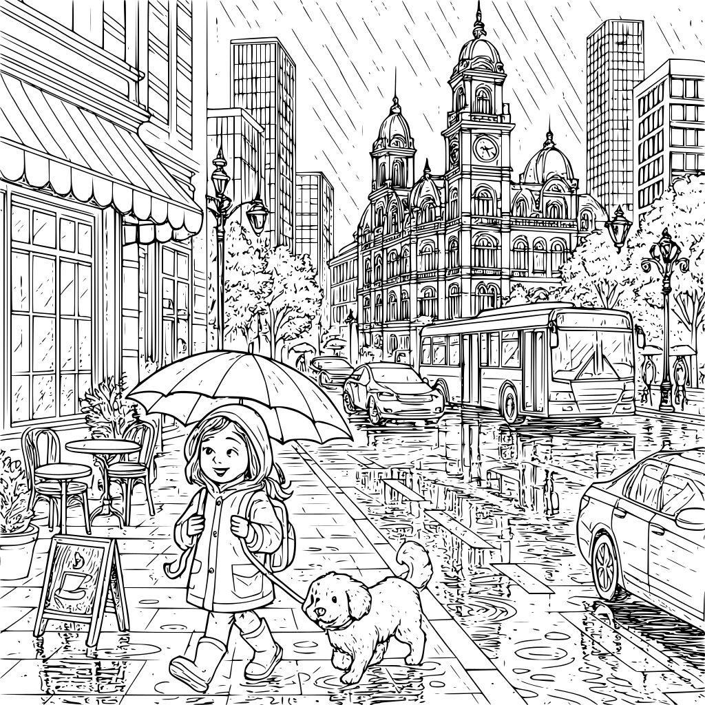 Create an ultra-detailed, realistic black-and-white colouring book illustration 