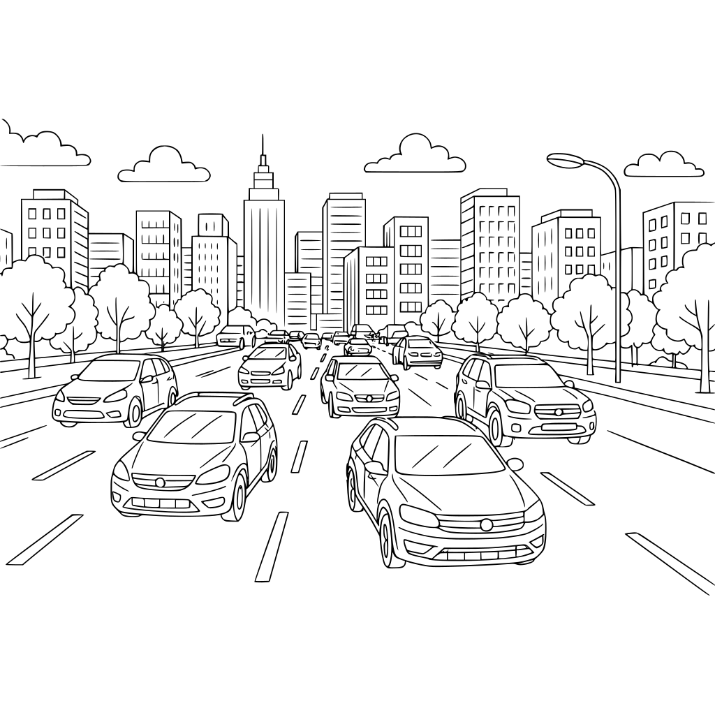 Busy city road with cars