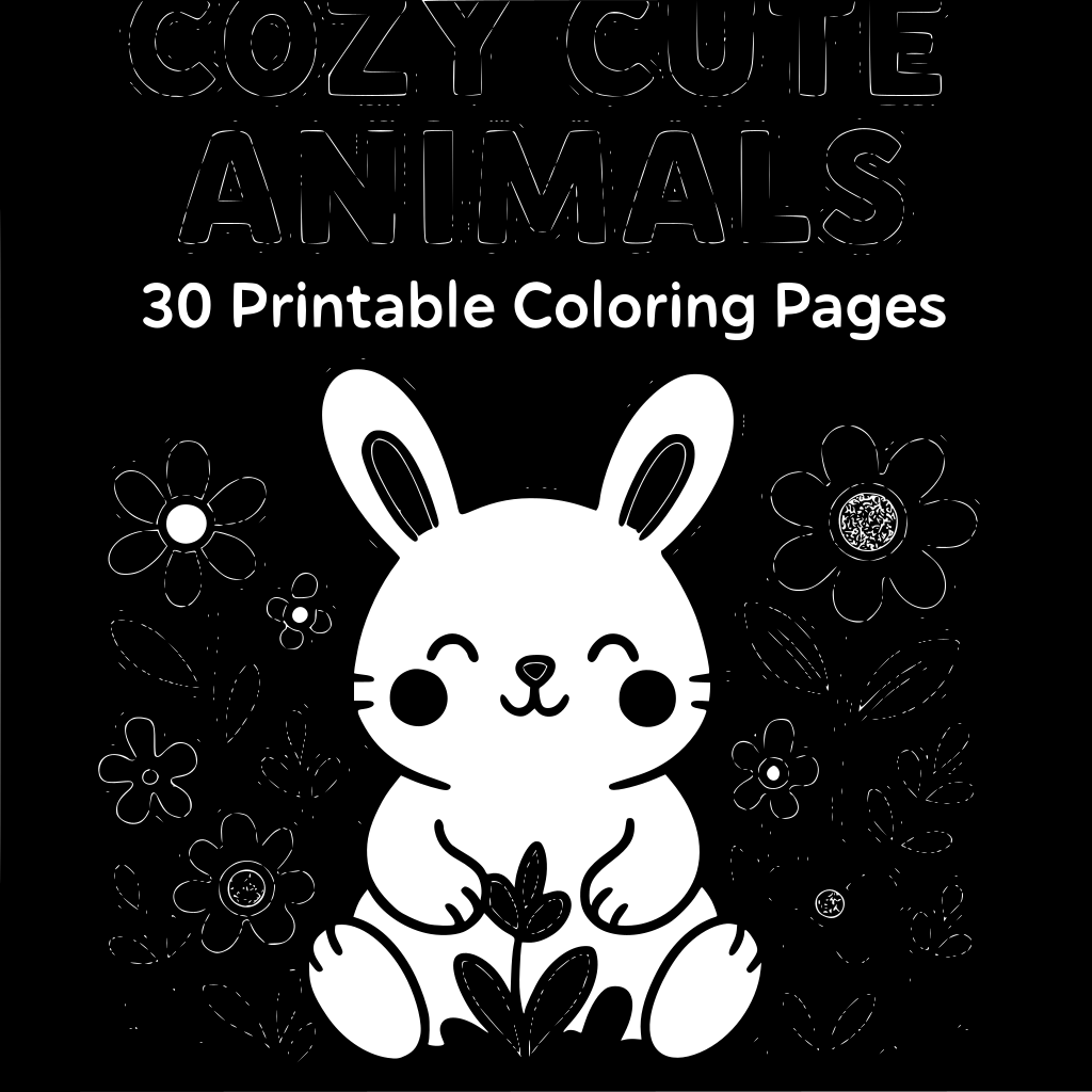 Create a complete original 30-page printable coloring book called: “COZY CUTE AN