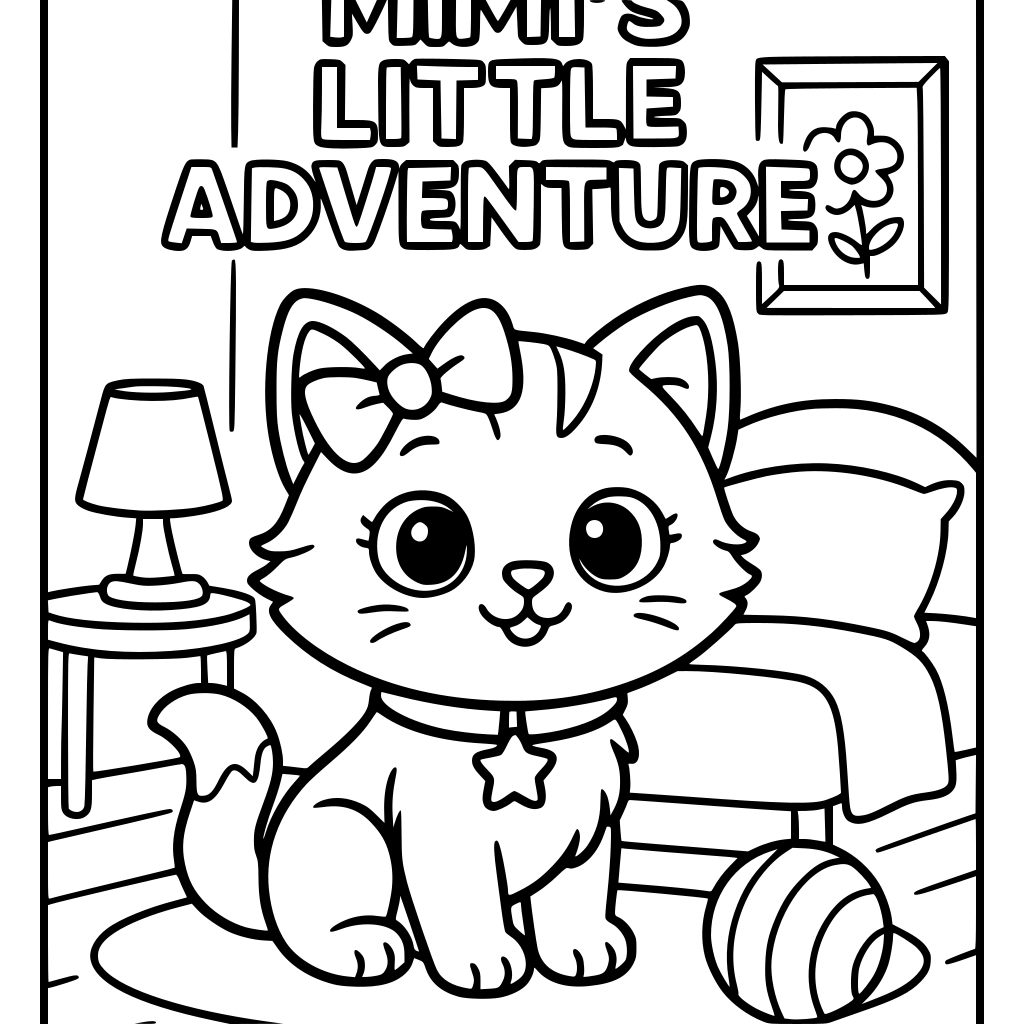 Create a 24-page children's story coloring book titled "Mimi's Little Adventure.
